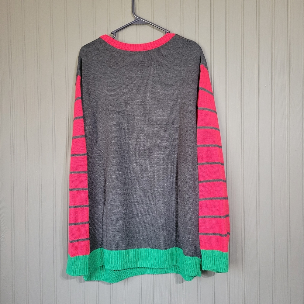 Ugle Christmas Sweater Knit Long Sleeve Elf Graphic Holiday Gray Men's 2XL - Picture 2 of 7